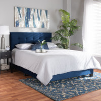 Baxton Studio CF9210B-Navy Blue Velvet-Full Baxton Studio Caprice Modern and Contemporary Glam Navy Blue Velvet Fabric Upholstered Full Size Panel Bed